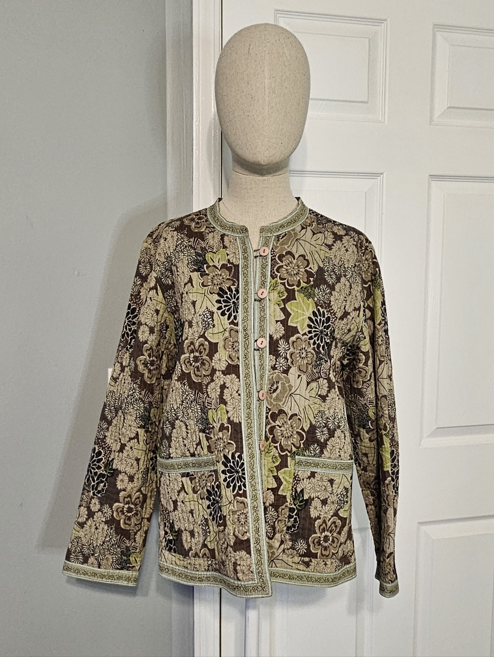 Appleseed's Floral Quilted Jacket in Brown & Green